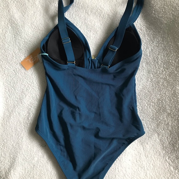 Deep-V One Piece Teal Swimsuit - Picture 4 of 4